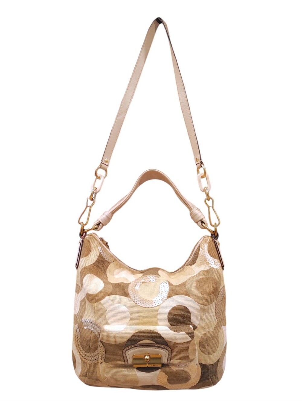 Coach Kristin Graphic Sequin Op Art Signature Corduroy Hobo Handbag Purse Bag